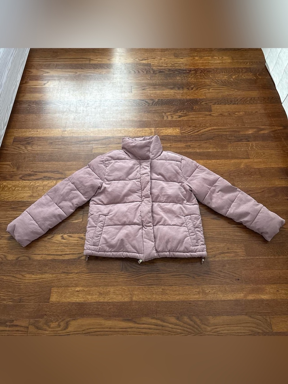 LOFT dusty rose pink puffer jacket with quilted corduroy design